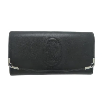 Pre-owned Cartier Black Leather Long Wallet (bi-fold) ()