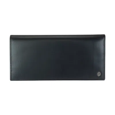 Pre-owned Cartier Black Leather Long Wallet (bi-fold) ()