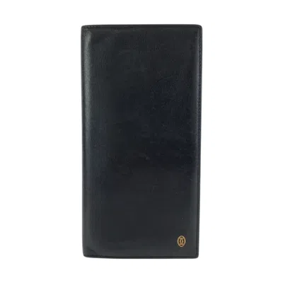 Pre-owned Cartier Black Leather Long Wallet (bi-fold) ()