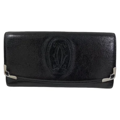 Pre-owned Cartier Black Leather Long Wallet (bi-fold) ()