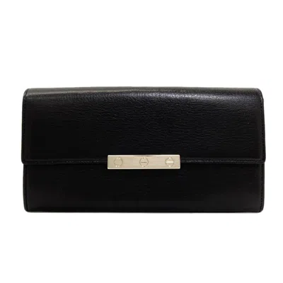 Pre-owned Cartier Black Leather Long Wallet (bi-fold) ()