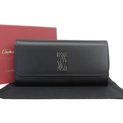 Pre-owned Cartier Black Leather Long Wallet (bi-fold) ()