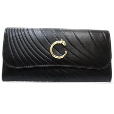 Pre-owned Cartier Black Leather Long Wallet (bi-fold) ()