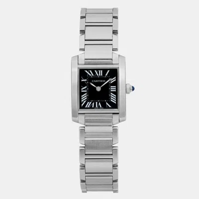 Pre-owned Cartier Black Stainless Steel Tank Francaise W51026q3 Quartz Women's Wristwatch 20 Mm