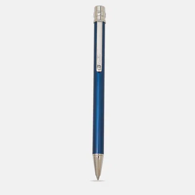 Pre-owned Cartier Blue Lacquer Silver Tone Ballpoint Pen