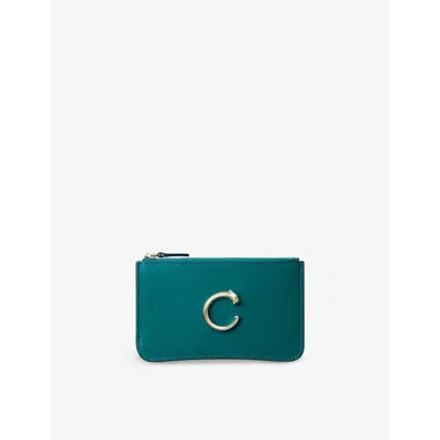 Cartier Blue Panthère De Zipped Leather Card Holder In Green