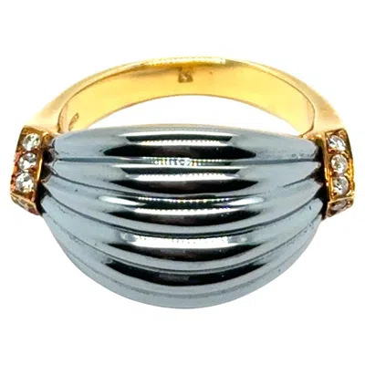 Pre-owned Cartier Bombe Ring With Hematite And Diamonds In 18 Karat Yellow Gold