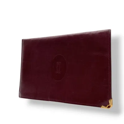 Pre-owned Cartier Bordeaux Gold Leather Clutch Bag Pouch () In Bordeaux, Gold