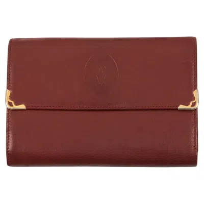 Pre-owned Cartier Bordeaux Large Leather Wallet In Brown