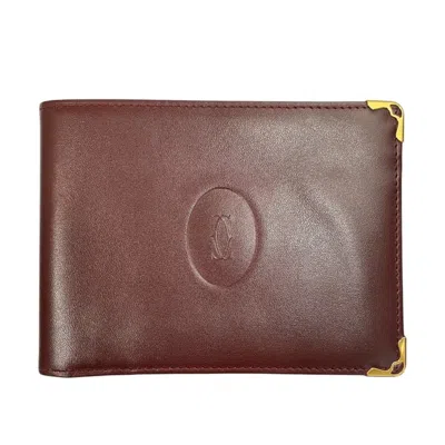 Pre-owned Cartier Bordeaux Leather Bill Wallet (bi-fold) () In Burgundy