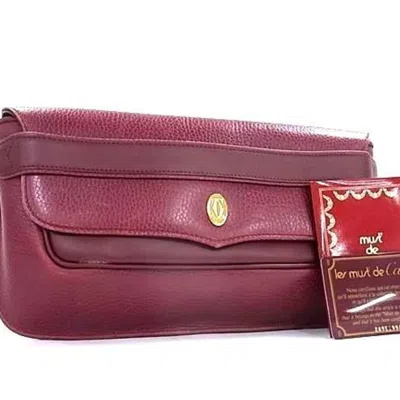 Pre-owned Cartier Bordeaux Leather Clutch Bag Handbag () In Burgundy