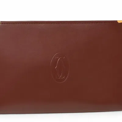 Pre-owned Cartier Bordeaux Leather Clutch Bag () In Burgundy