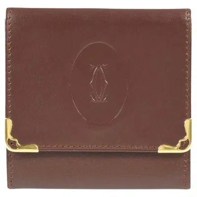 Pre-owned Cartier Bordeaux Leather Coin Purse In Brown