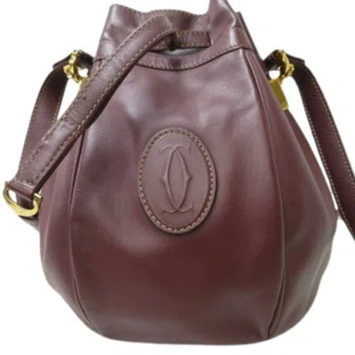 Pre-owned Cartier Bordeaux Leather Handbag Shoulder Bag Tote Bag () In Burgundy