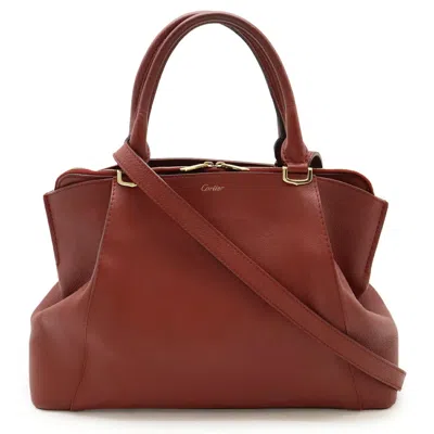 Pre-owned Cartier Bordeaux Leather Handbag Shoulder Bag Tote Bag () In Burgundy