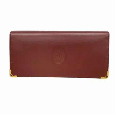 Pre-owned Cartier Bordeaux Leather Long Bill Wallet (bi-fold) () In Burgundy