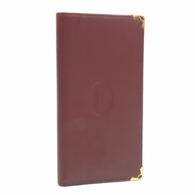 Pre-owned Cartier Bordeaux Leather Long Bill Wallet (bi-fold) () In Burgundy