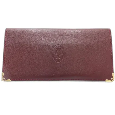 Pre-owned Cartier Bordeaux Leather Long Bill Wallet (bi-fold) () In Burgundy