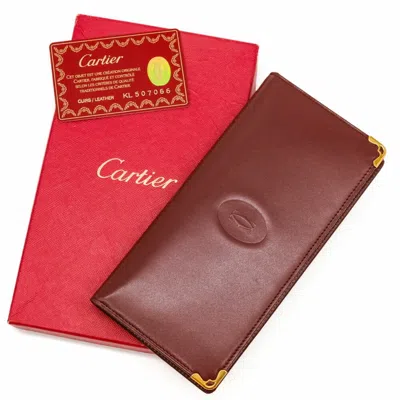Pre-owned Cartier Bordeaux Leather Long Wallet (bi-fold) () In Burgundy