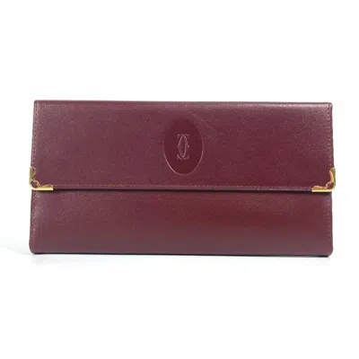 Pre-owned Cartier Bordeaux Leather Long Wallet (bi-fold) () In Burgundy