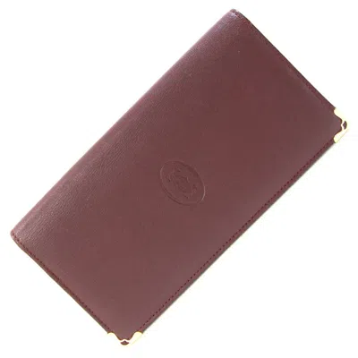 Pre-owned Cartier Bordeaux Leather Long Wallet (bi-fold) () In Burgundy