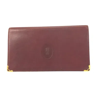 Pre-owned Cartier Bordeaux Leather Long Wallet (bi-fold) () In Burgundy