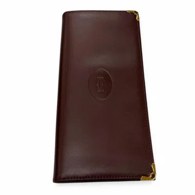 Pre-owned Cartier Bordeaux Leather Long Wallet (bi-fold) ()