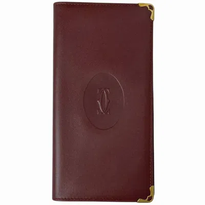 Pre-owned Cartier Bordeaux Leather Long Wallet (bi-fold) () In Burgundy