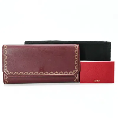 Pre-owned Cartier Bordeaux Leather Long Wallet (bi-fold) () In Burgundy