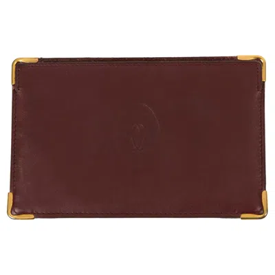 Pre-owned Cartier Bordeaux Leather Simple Card Holder In Brown