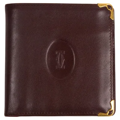 Pre-owned Cartier Bordeaux Leather Small Square Wallet In Black