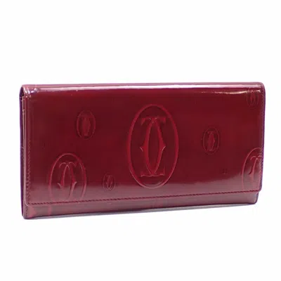 Pre-owned Cartier Bordeaux Patent Leather Long Wallet (bi-fold) () In Burgundy