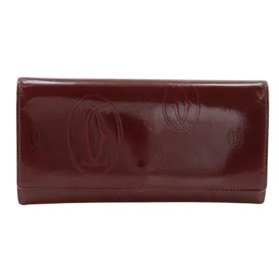 Pre-owned Cartier Bordeaux Patent Leather Long Wallet (bi-fold) () In Burgundy