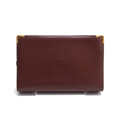 Pre-owned Cartier Bordeaux Red Color Leather Clutch Bag Pouch () In Burgundy
