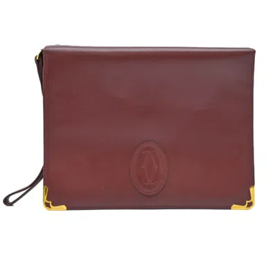Pre-owned Cartier Bordeaux Red Color Leather Clutch Bag ()