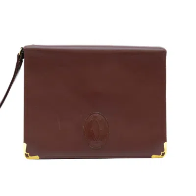Pre-owned Cartier Bordeaux Red Color Leather Clutch Bag ()