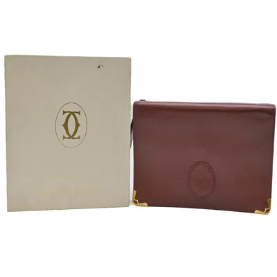 Pre-owned Cartier Bordeaux Red Color Leather Clutch Bag ()