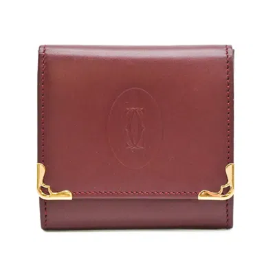 Pre-owned Cartier Bordeaux Red Color Leather Coin Purse/coin Case () In Burgundy