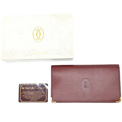Pre-owned Cartier Bordeaux Red Color Leather Long Wallet (bi-fold) ()