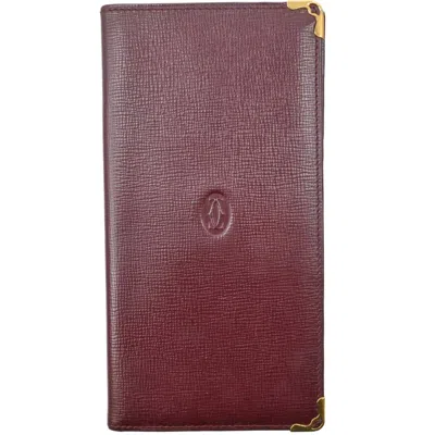 Pre-owned Cartier Bordeaux Red Color Leather Long Wallet (bi-fold) () In Burgundy