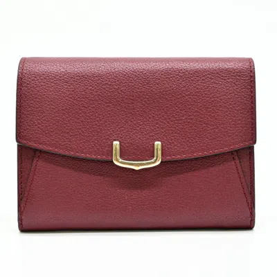 Pre-owned Cartier Bordeaux Red Color Leather Wallet (bi-fold) ()
