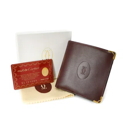 Pre-owned Cartier Bordeaux Red Color Leather Wallet (bi-fold) () In Burgundy