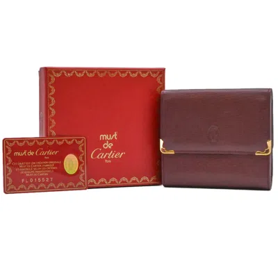 Pre-owned Cartier Bordeaux Red Color Wallet (tri-fold) () In Burgundy