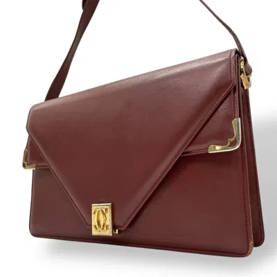 Pre-owned Cartier Bordeaux Red Color Wine Red Leather Shoulder Bag ()