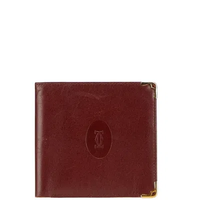 Pre-owned Cartier Bordeaux Wine Red Leather Bill Wallet (bi-fold) () In Burgundy