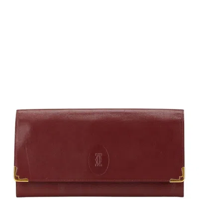 Pre-owned Cartier Bordeaux Wine Red Leather Clutch Bag ()