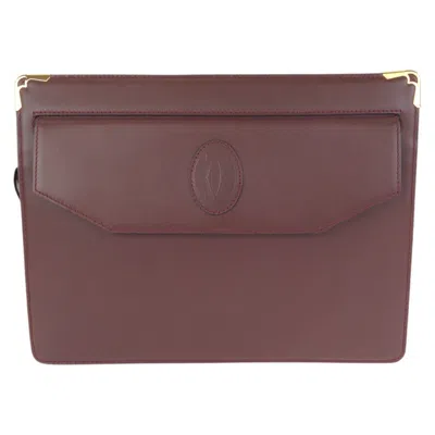Pre-owned Cartier Bordeaux Wine Red Leather Clutch Bag () In Burgundy