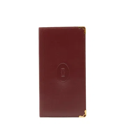 Pre-owned Cartier Bordeaux Wine Red Leather Long Bill Wallet (bi-fold) () In Burgundy