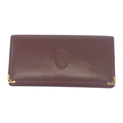 Pre-owned Cartier Bordeaux Wine Red Leather Long Wallet (bi-fold) () In Burgundy