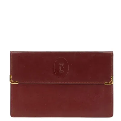 Pre-owned Cartier Bordeaux Wine Red Leather Long Wallet (bi-fold) () In Burgundy